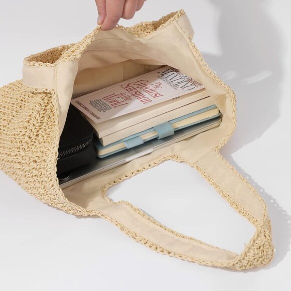 Large Woven Straw Beach Bag Women Summer Tote Handbag Purse Vacation - Picture 3 of 7